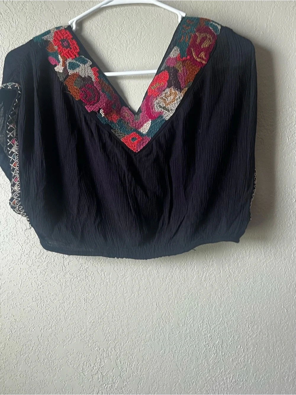 Free People Boho Embroidered Black Top - Picture 3 of 4
